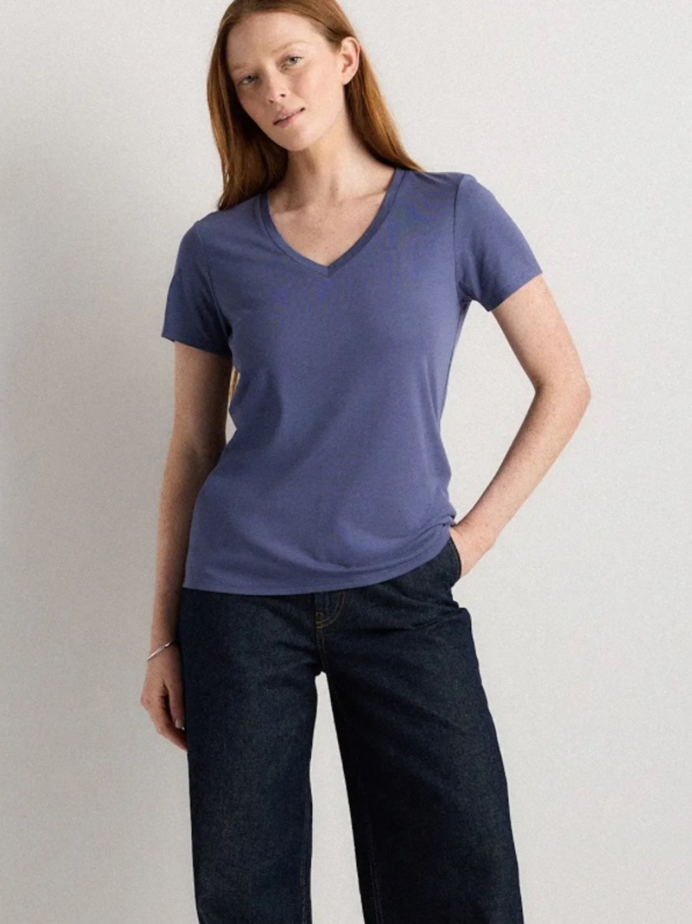Quince NWOT Storm Blue Cotton Modal V-Neck Tee Short Sleeve Shirt